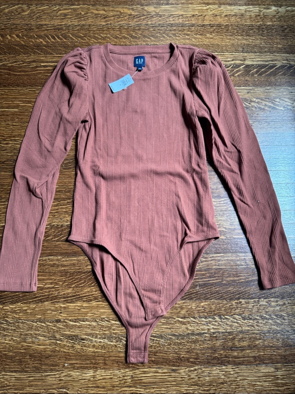 GAP Long Sleeve Ribbed One-Piece Bodysuit with Puffed Sleeves